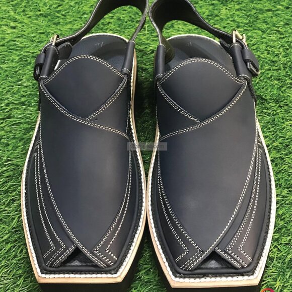 Men’s Classic Black Leather Sandals | Custom Handmade Leather Peshawari Sandals - Picture 3 of 9